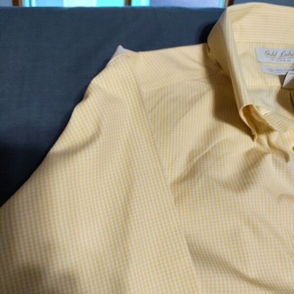Roundtree Yorke Gold Label Perfect Performance Shirt Men 16/33 Yellow Plaid Y2K - Picture 8 of 8